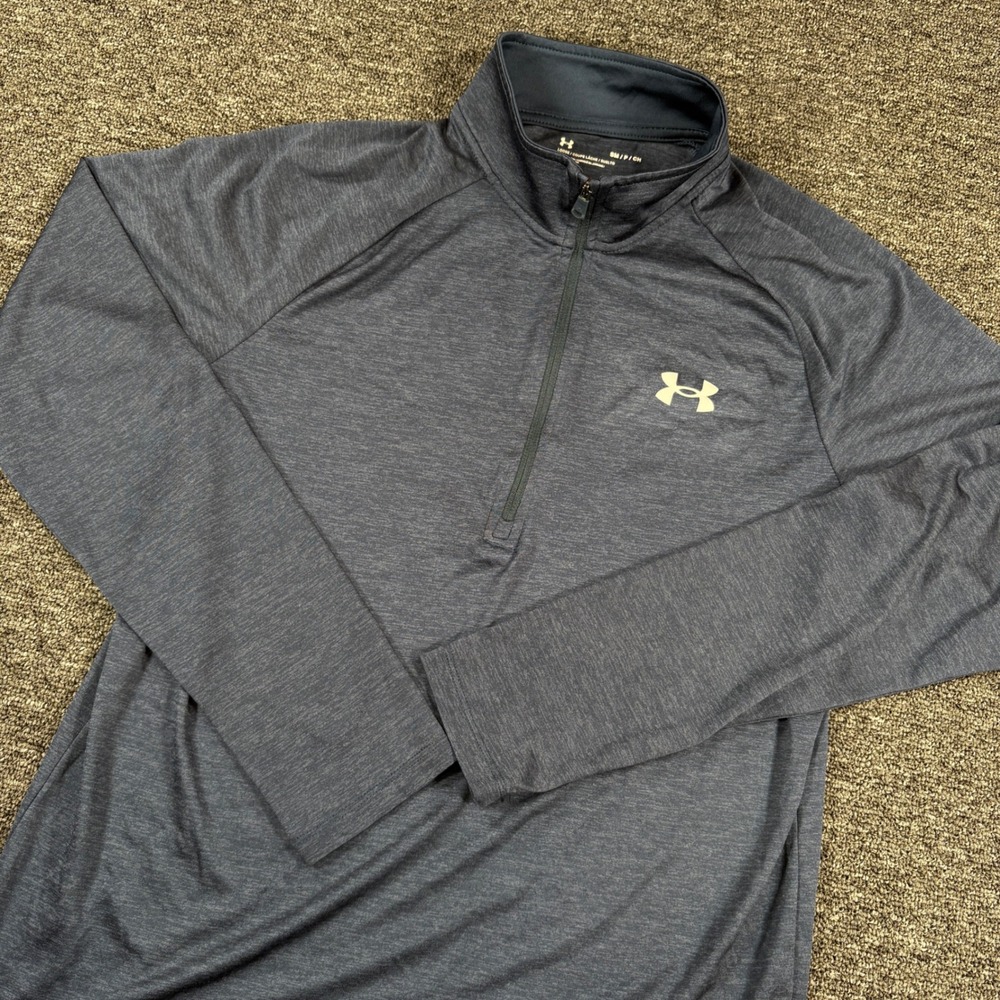 Under Armour 1/4 Zip Pullover Mens Small Blue Heathered Tech 2.0 Running